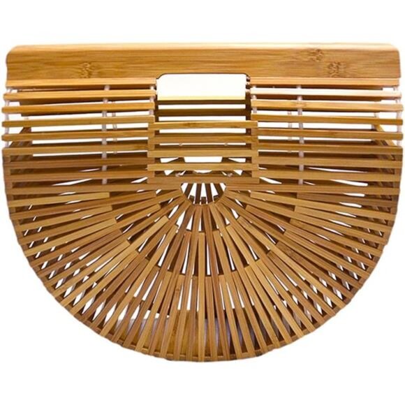 Womens Bamboo Handbag Handmade Large Tote Bag Straw Beach Bags Beach Purse - Picture 7 of 7